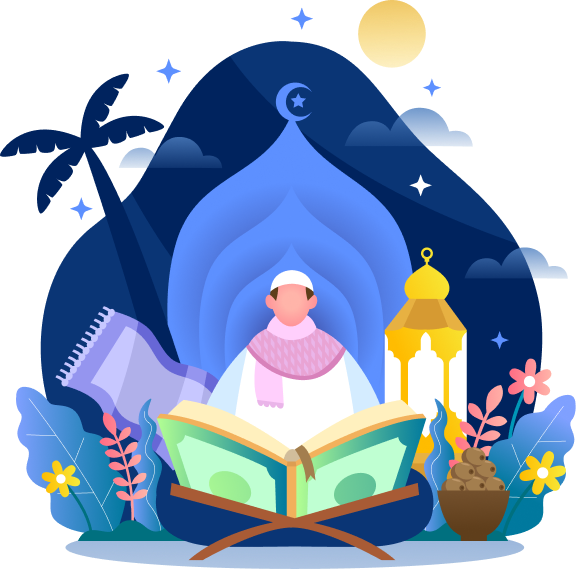 Illustration of a student reflecting with the Qur'an